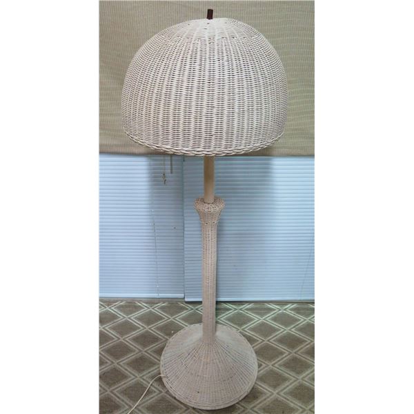 White Woven Wicker Floor Lamp w/ Wicker Shade, 60" Tall