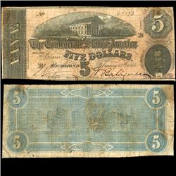 1864 Rare $5 Confederate Note High Grade (COI-4108)