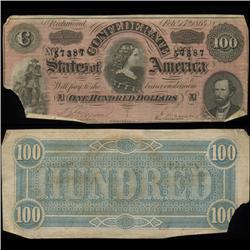 1864 Rare $100 Confederate Note Circulated (COI-4121)