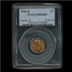 1942D US Lincoln Cent Coin PCGS MS66 Red (COI-4205)