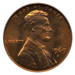1969D US Lincoln Cent Coin Graded MS67 Red (COI-4264)