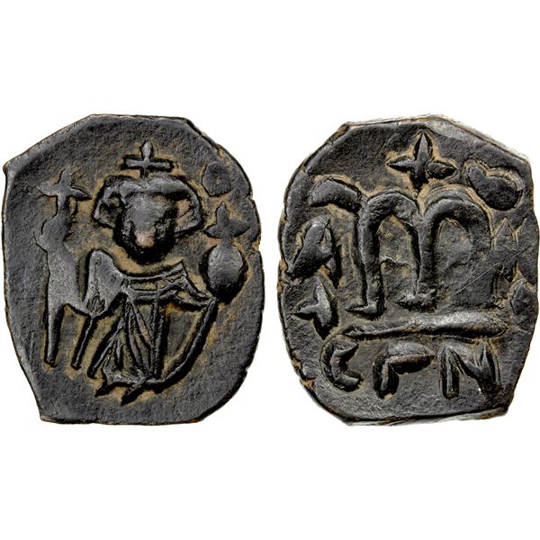 ARAB-BYZANTINE: Standing Emperor, ca. 650-670, AE fals (3.92g), NM, ND, choice EF