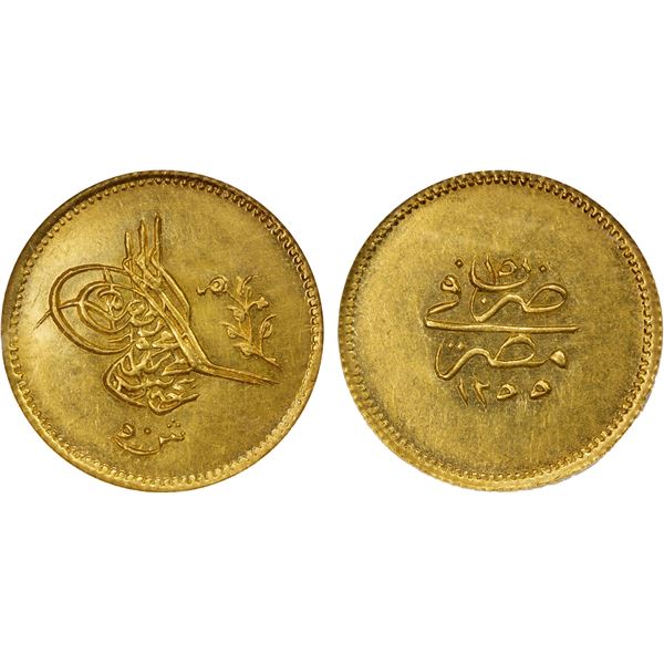 EGYPT: Abdul Mejid, 1839-1861, AV 50 qirsh, Misr, AH1255 year 15, NGC graded MS62