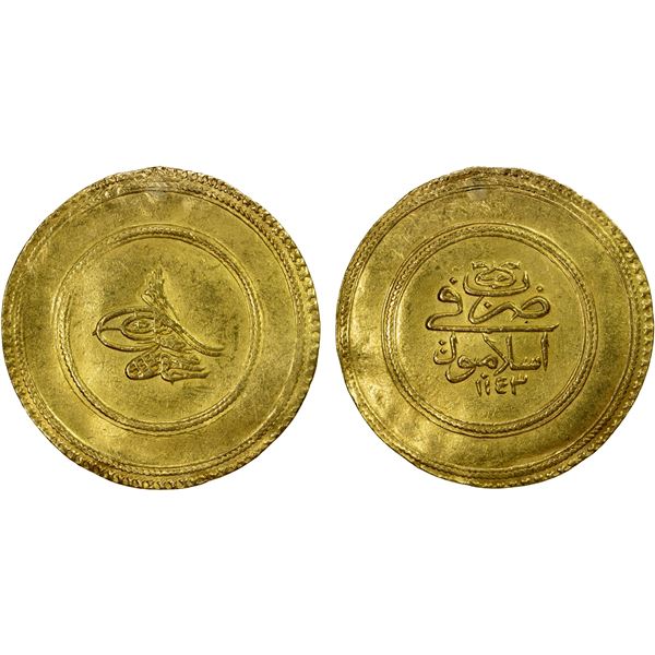 TURKEY: Mahmud I, 1730-1754, AV 3 sultani (10.04g), Islambul, AH1143, VF-EF