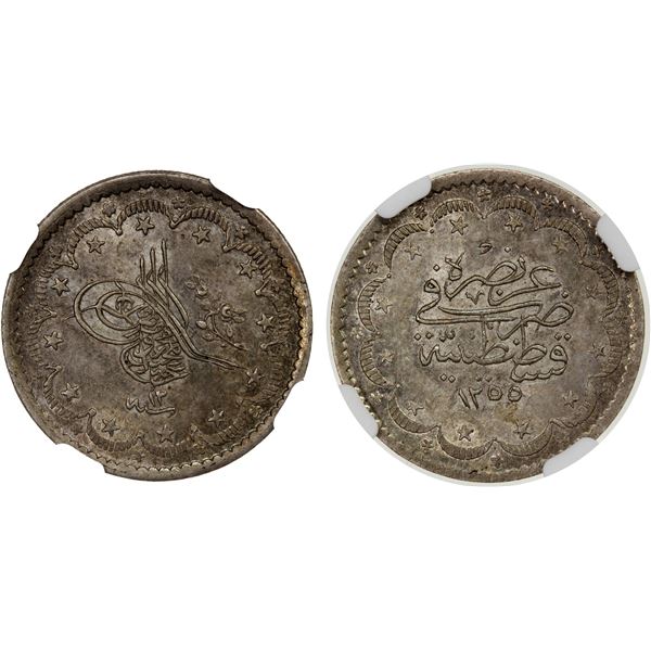 TURKEY: Abdul Mejid, 1839-1861, AR 5 kurush, AH1255 year 12, NGC graded MS65