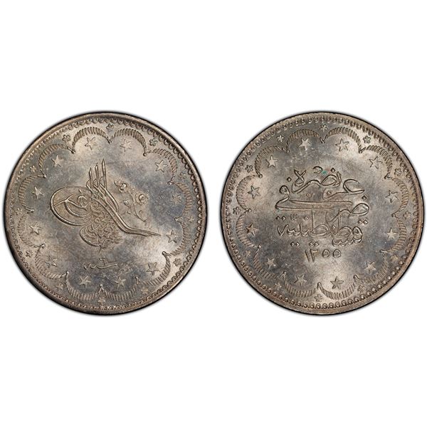 TURKEY: Abdul Mejid, 1838-1861, AR 20 kurush, Kostantiniye, AH1255 year 6, PCGS graded MS63