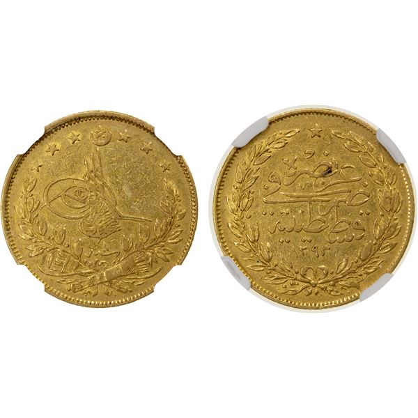 TURKEY: Murad V, 1876, AV 100 Kurush, Kostantiniye, AH1293 year 1, NGC graded XF45