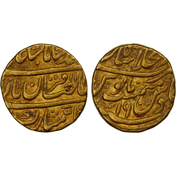 MUGHAL: Muhammad Shah, 1719-1748, AV mohur (10.87g), Shahjahanabad (Delhi), AH11xx year 19, VF