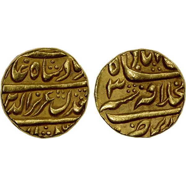 MUGHAL: Alamgir II, 1754-1759, AV mohur (10.86g), Shahjahanabad (Delhi), year 3, EF