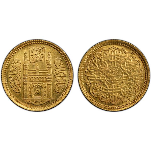 HYDERABAD: Mir Mahbub Ali Khan, 1868-1911, AV 1/2 ashrafi, Farkhanda Bunyad Hyderabad, AH1382 yr 43