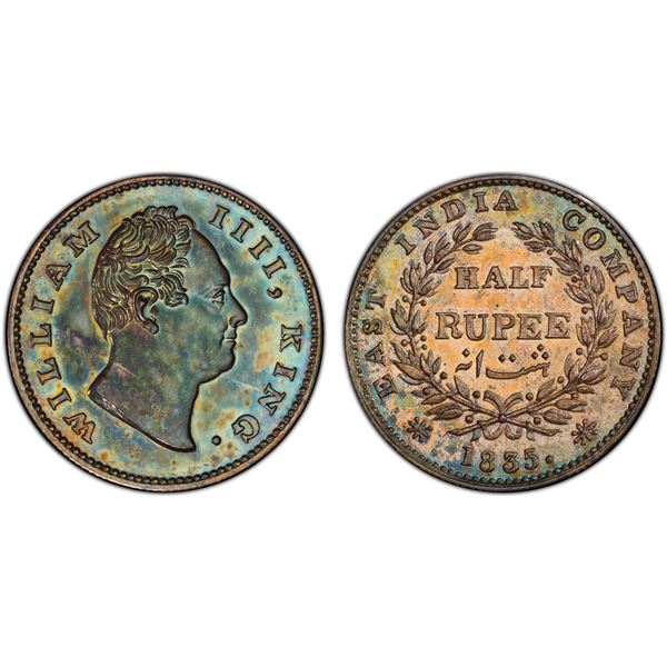 BRITISH INDIA: William IV, 1830-1837, AR 1/2 rupee, 1835(c), PCGS graded Proof 64