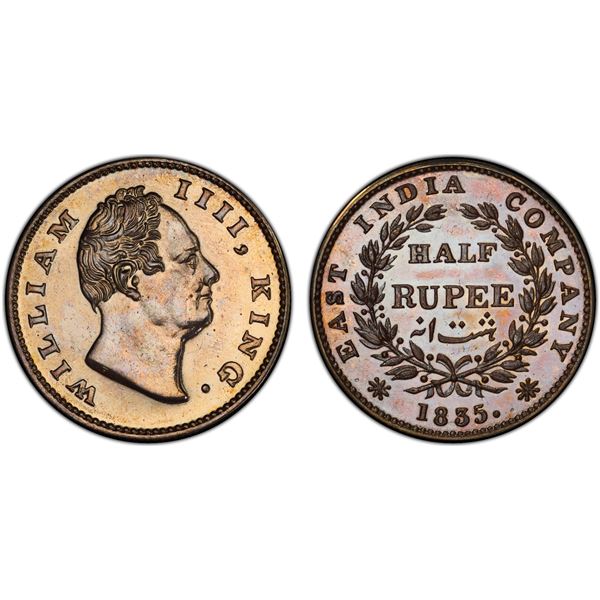 BRITISH INDIA: William IV, 1830-1837, AR 1/2 rupee, 1835(c), PCGS graded Proof 64