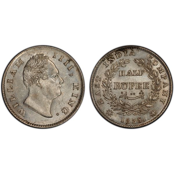 BRITISH INDIA: William IV, 1830-1837, AR 1/2 rupee, 1835(c), PCGS graded MS62