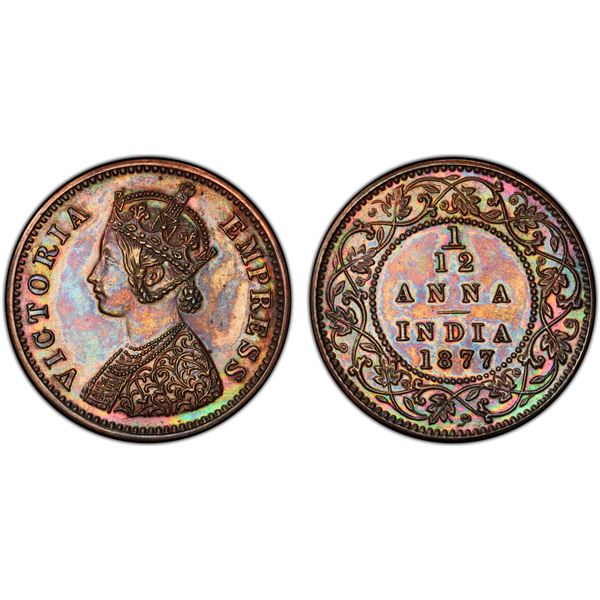BRITISH INDIA: Victoria, Empress, 1876-1901, AE 1/12 anna, 1877(b), PCGS graded Proof 63 BN