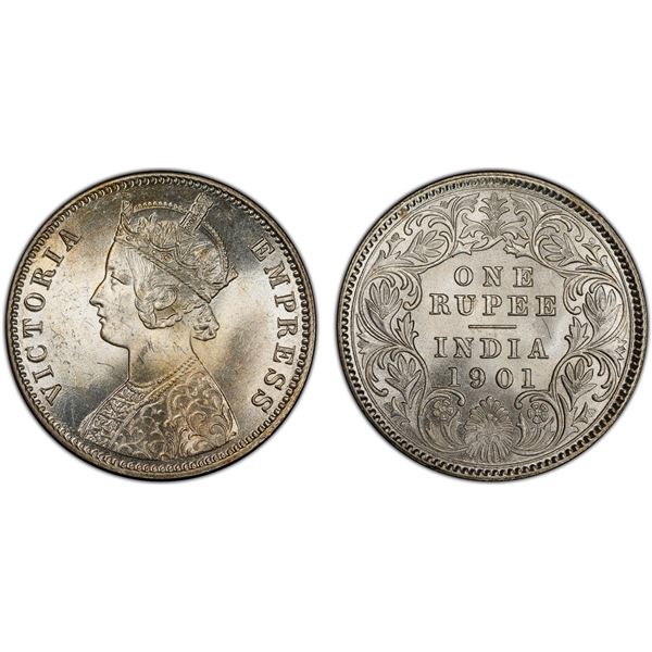 BRITISH INDIA: Victoria, Empress, 1876-1901, AR rupee, 1901-C, PCGS graded MS64