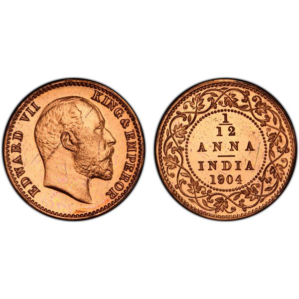 BRITISH INDIA: Edward VII, 1901-1910, AE 1/12 anna, 1904(c), PCGS graded Proof 64 RD