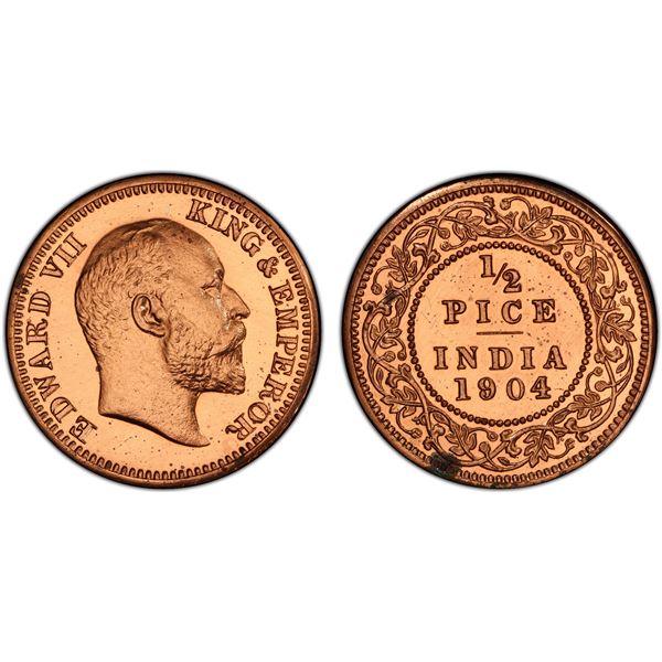 BRITISH INDIA: Edward VII, 1901-1910, AE 1/2 pice, 1904(c), PCGS graded Proof 62 RD