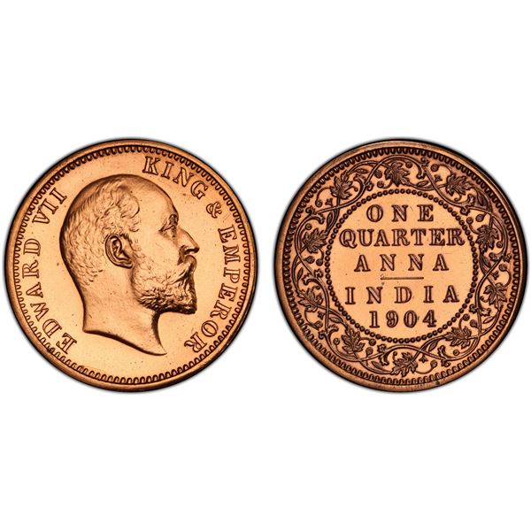 BRITISH INDIA: Edward VII, 1901-1910, AE 1/4 anna, 1904(c), PCGS graded Proof 63 RD