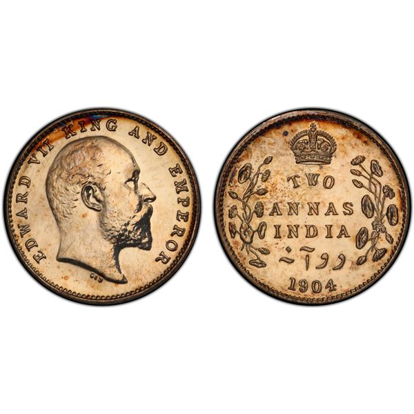 BRITISH INDIA: Edward VII, 1901-1910, AR 2 annas, 1904(c), PCGS graded Proof 63