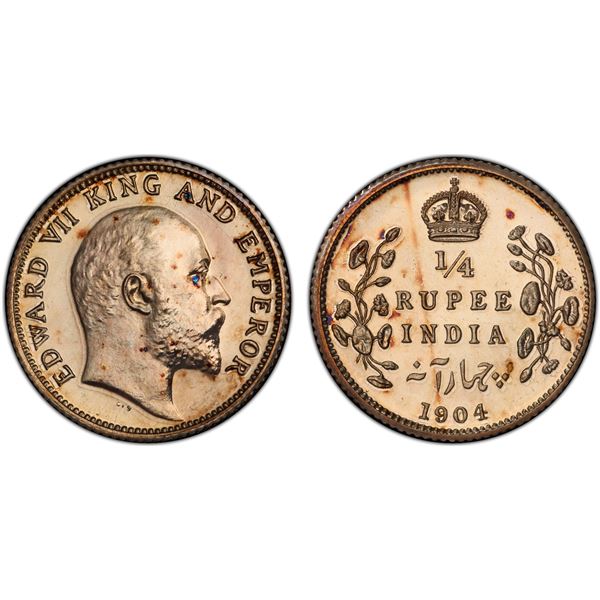 BRITISH INDIA: Edward VII, 1901-1910, AR 1/4 rupee, 1904(c), PCGS graded Proof 63