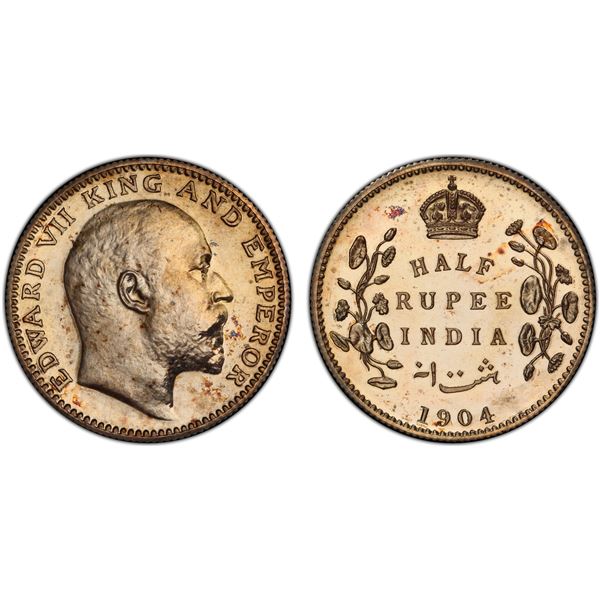 BRITISH INDIA: Edward VII, 1901-1910, AR 1/2 rupee, 1904(c), PCGS graded Proof 64