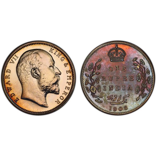 BRITISH INDIA: Edward VII, 1901-1910, AR rupee, 1908(b), PCGS graded Proof 63