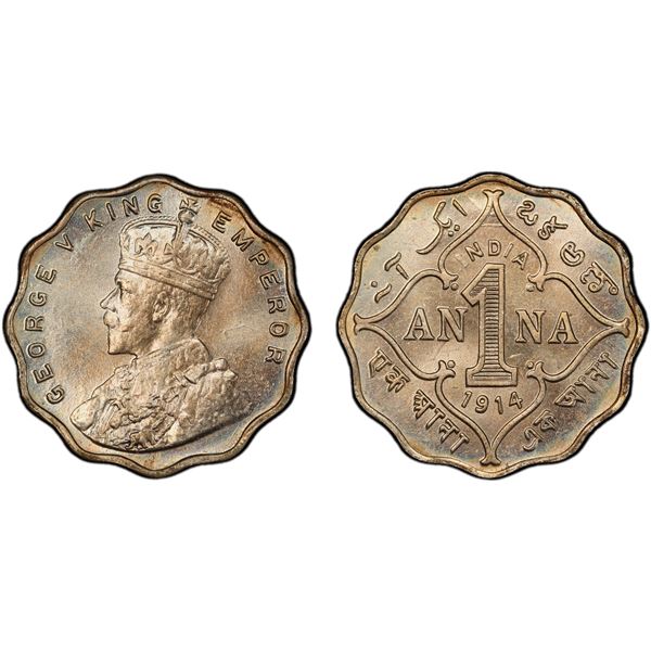 BRITISH INDIA: George V, 1910-1936, 1 anna, 1914(b), PCGS graded MS64