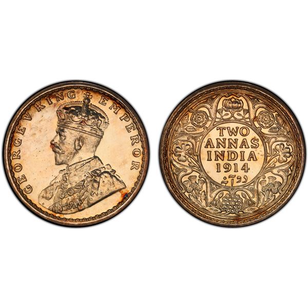 BRITISH INDIA: George V, 1910-1936, AR 2 annas, 1914(c), PCGS graded Proof 64