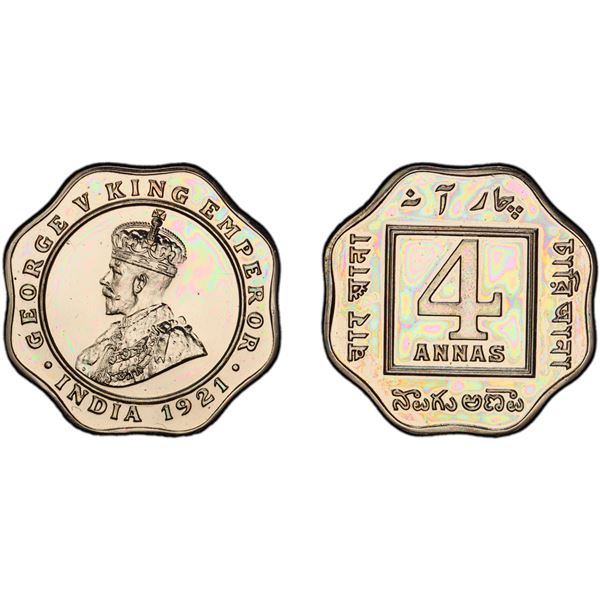 BRITISH INDIA: George V, 1910-1936, 4 annas, 1921(c), PCGS graded Proof 63