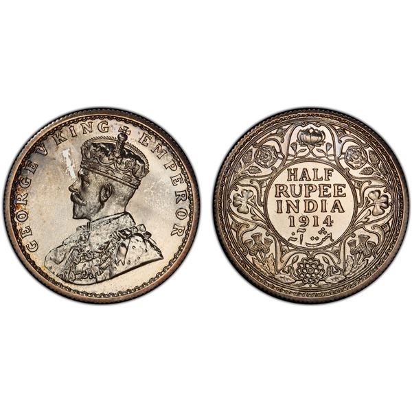 BRITISH INDIA: George V, 1910-1936, AR 1/2 rupee, 1914(b), PCGS graded Proof 64