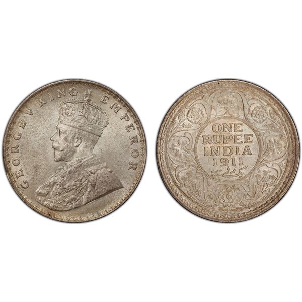 BRITISH INDIA: George V, 1910-1917, AR rupee, 1911(c), PCGS graded MS64