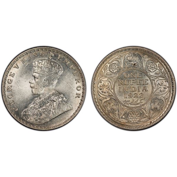BRITISH INDIA: George V, 1910-1936, AR rupee, 1922(b), PCGS graded MS64