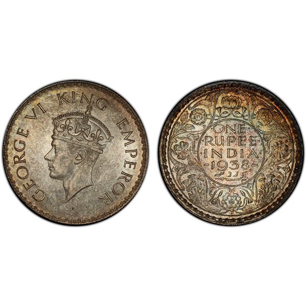 BRITISH INDIA: George VI, 1936-1947, AR rupee, 1938(b), PCGS graded MS64 +