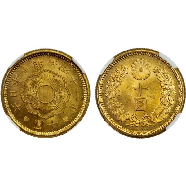 JAPAN: Meiji, 1868-1912, AV 10 yen, year 41 (1908), NGC graded MS65