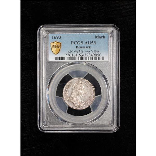 DENMARK: Christian V, 1670-1699, AR krone, 1693, PCGS graded AU53