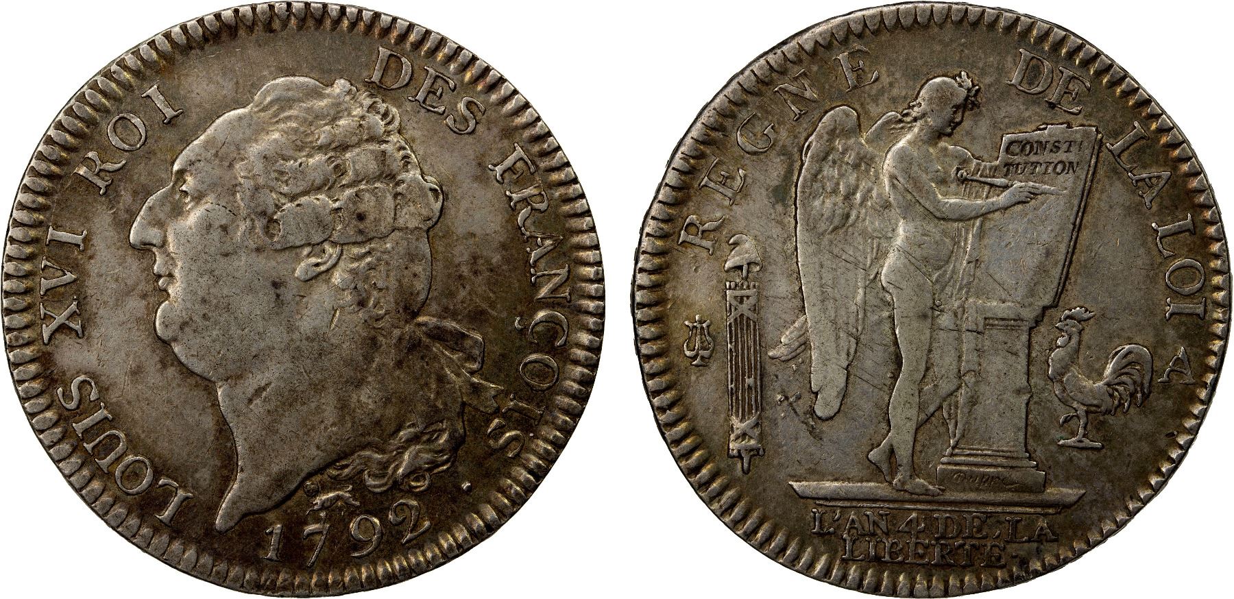 FRANCE: Louis XVI, 1774-1790, AR ecu, 1792-A, EF