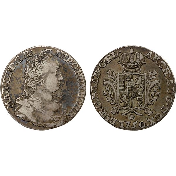 AUSTRIAN NETHERLANDS Maria Theresa, 17401780, AR 1/4 ducaton, 1750, VF