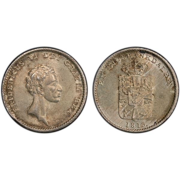 DENMARK: Frederik VI, 1808-1839, AR rigsbankdaler, 1813 IC, PCGS graded MS62