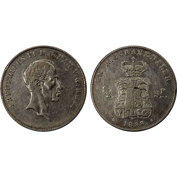 DENMARK: Frederik VI, 1808-1839, AR rigsbankdaler, 1838, VF
