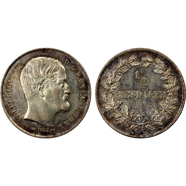 DENMARK: Frederik VII, 1848-1863, AR 1/2 rigsdaler, 1854, Unc