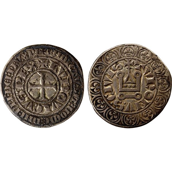 FRANCE: Louis IX, 1226-1270, AR gros tournois (3.83g), ND, VF