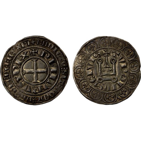 FRANCE: Philippe III, 1270-1285, AR gros tournois (4.08g), ND, VF