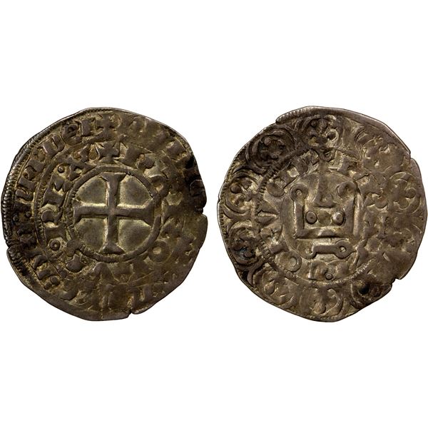 FRANCE: Charles IV, 1322-1328, AR maille blanche (1.77g), ND, VF