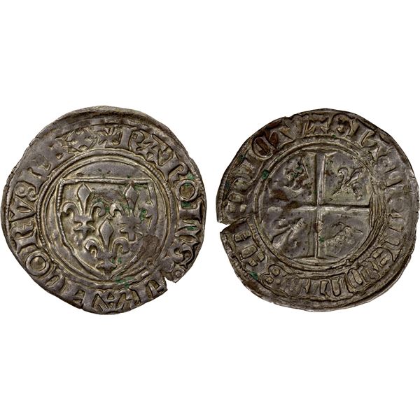 FRANCE: Charles VI, 1380-1422, AR blanc guénar (2.87g), ND (1411), EF to AU
