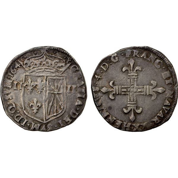 FRANCE: Henri IV, 1589-1610, AR 1/4 ecu, Saint Palais, 1604, VF-EF