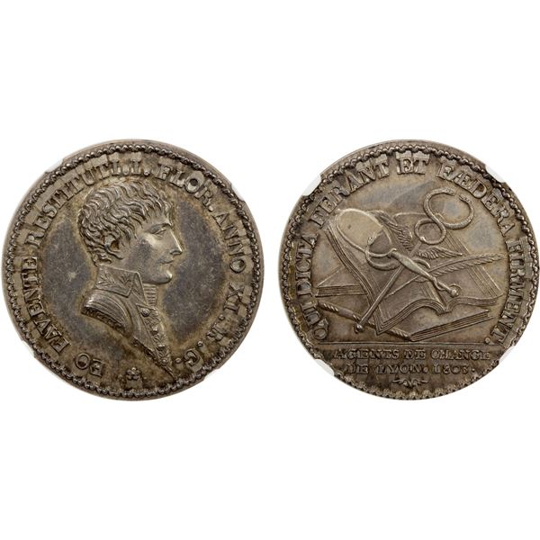 FRANCE: Napoleon I, as First Consul, 1799-1804, AR jeton, Lyon, 1803, NGC graded MS62