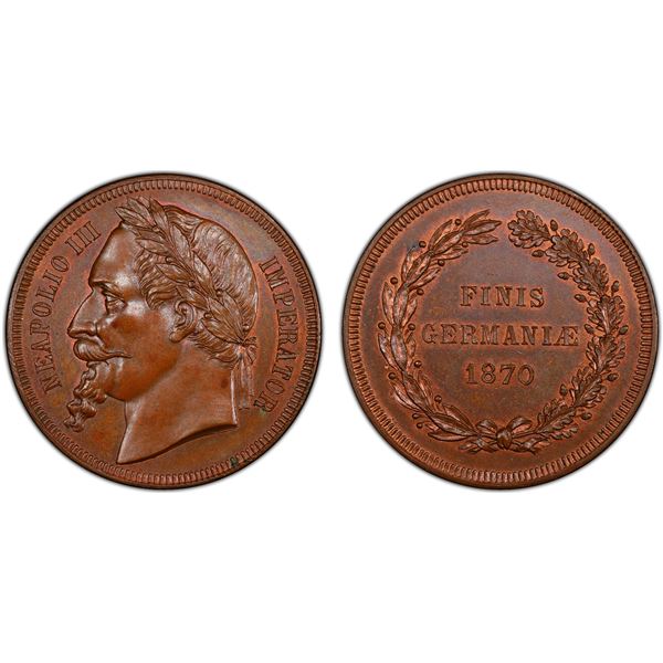 FRANCE: Napoléon III, 1852-1870, AE medallic 5 francs, 1870, PCGS graded Specimen 64 BN