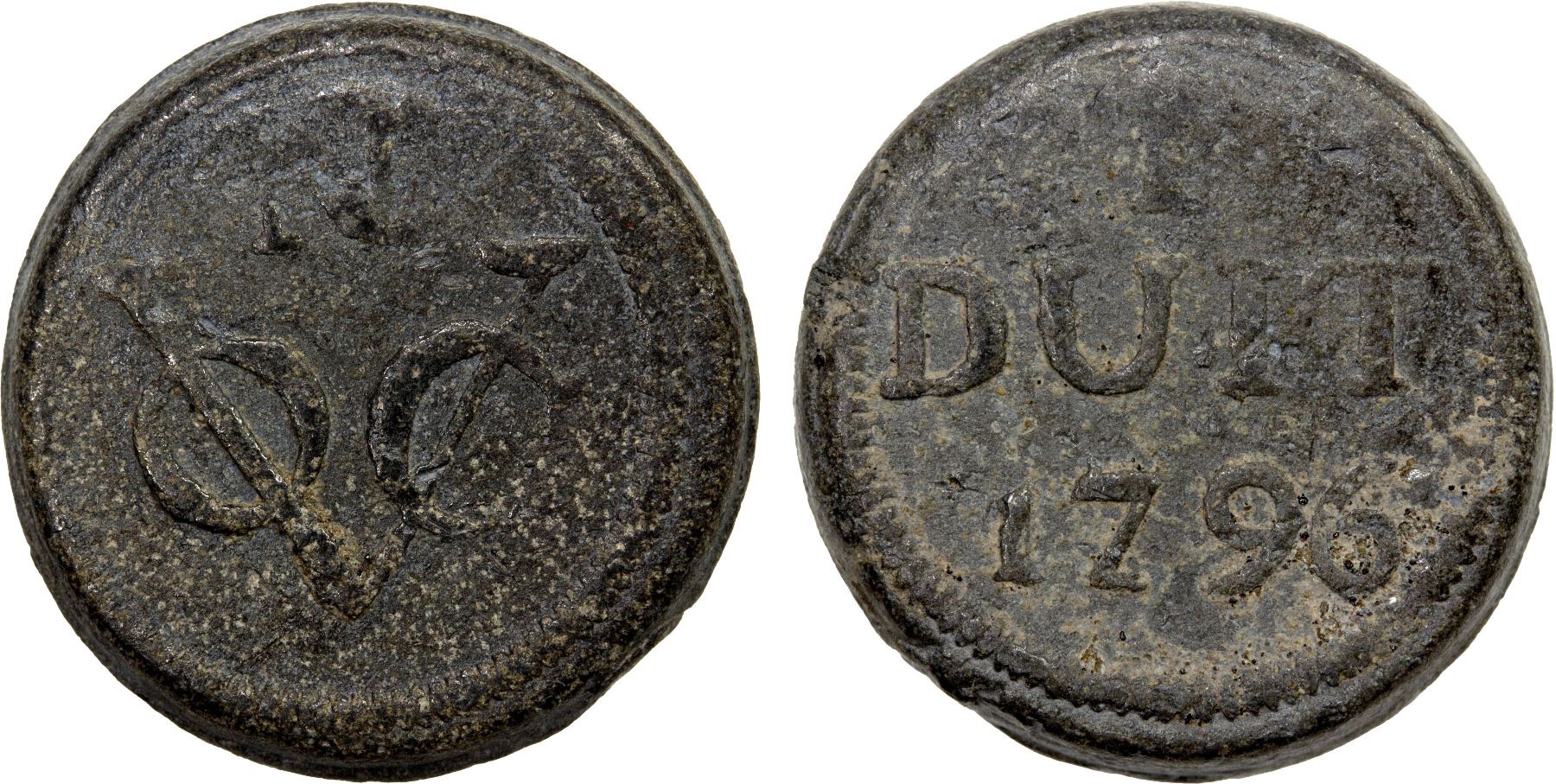 NETHERLANDS EAST INDIES: JAVA: Batavian Republic, tin duit, 1796, VF