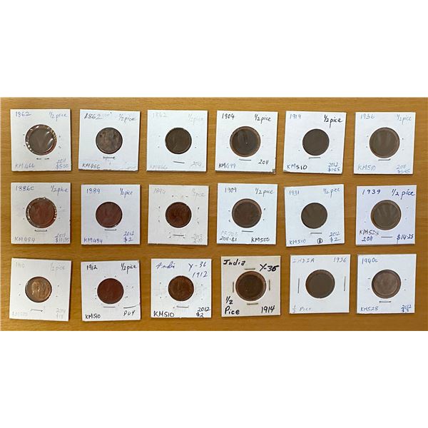 BRITISH INDIA: LOT of 18 coppe