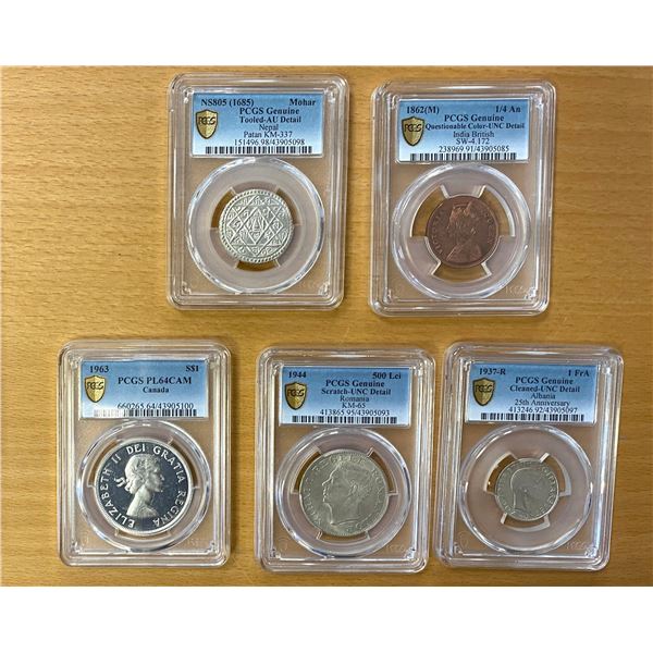 WORLDWIDE: LOT of 5 PCGS graded coins